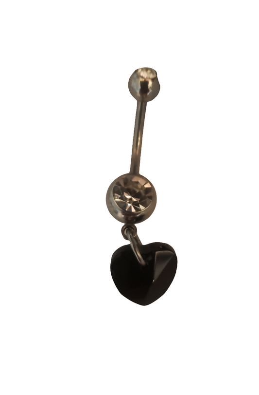 Belly Piercing Stainless Steel 316L with Dangling Black Heart