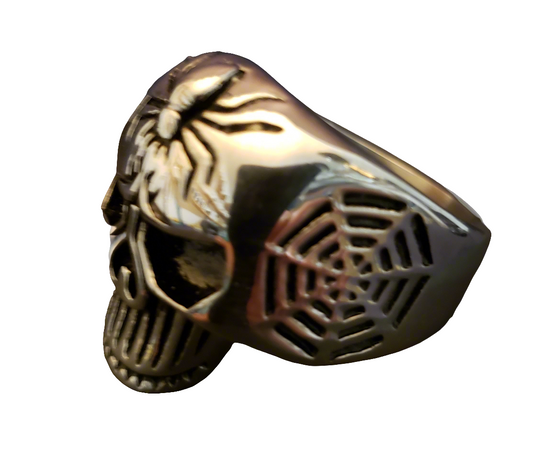 Men's Steel Black Widow Skull Ring