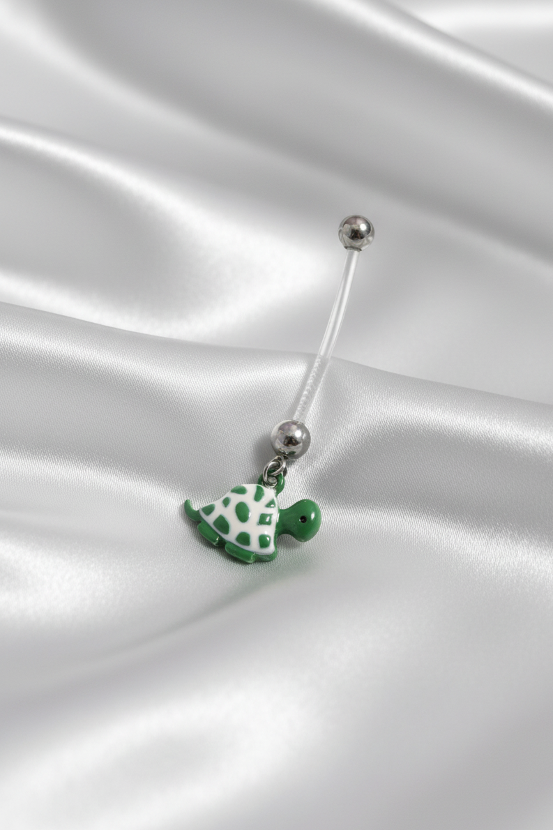 Turtle Acrylic Pregnancy Belly Button Ring in 316l stainless steel.