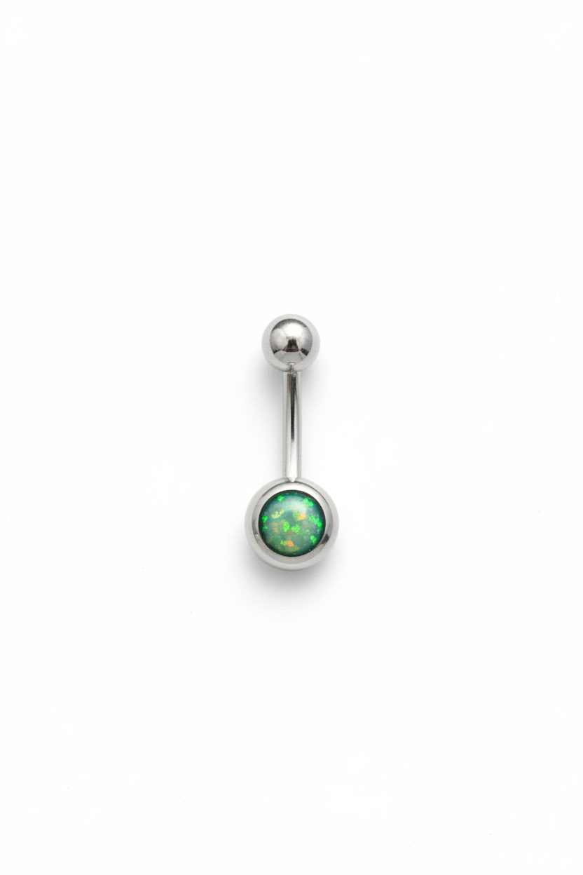 Green Opal belly button ring in 316l stainless steel
