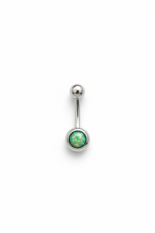 Green Opal belly button ring in 316l stainless steel