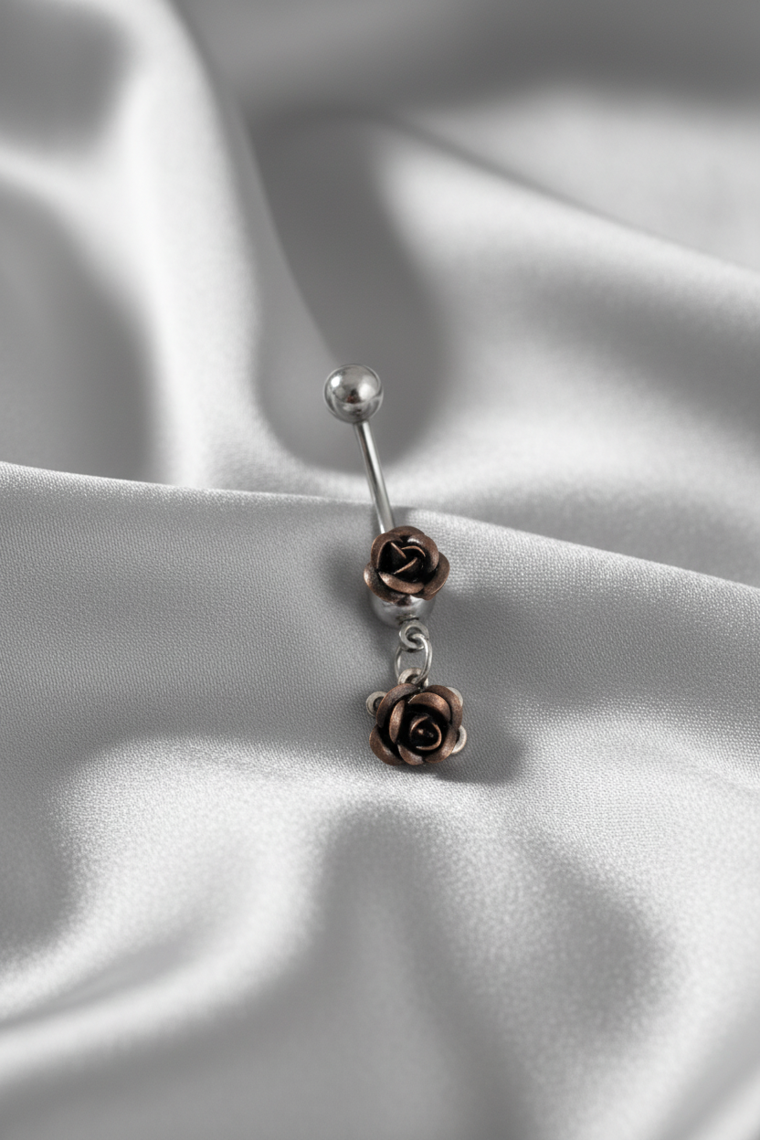 Double Black Rose Belly Button Ring in 316l stainless steel.