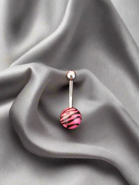 Stainless Steel Pink Tiger Striped Acrylic Belly Piercing