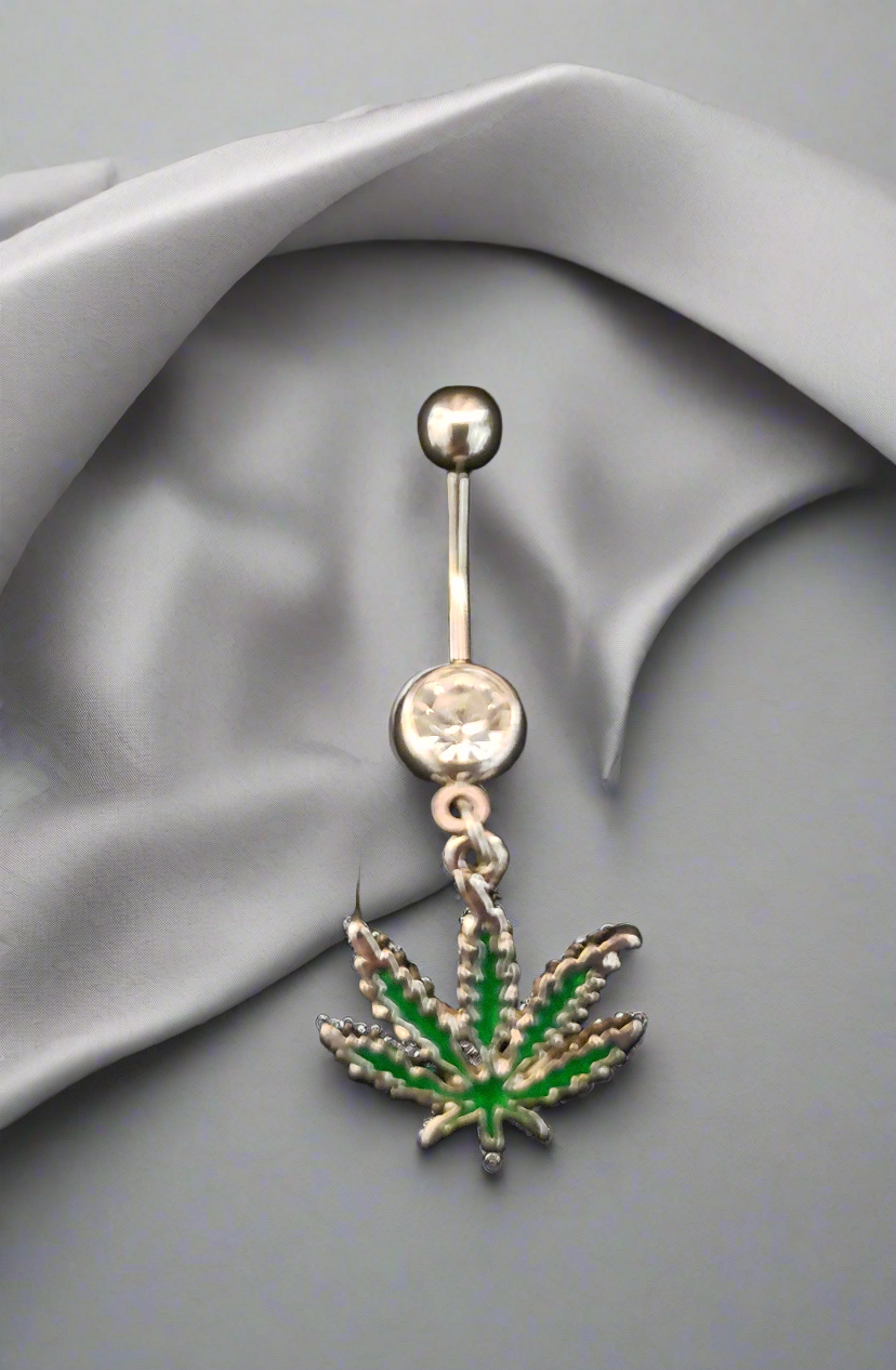 Belly Piercing Stainless Steel 316L with Dangling Leaf