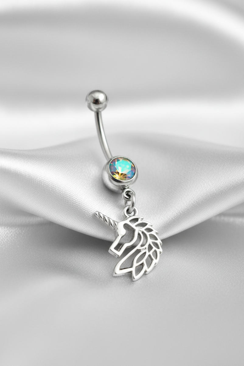 Aurora Crystal Unicorn Belly Button Ring in 316l stainless steel.