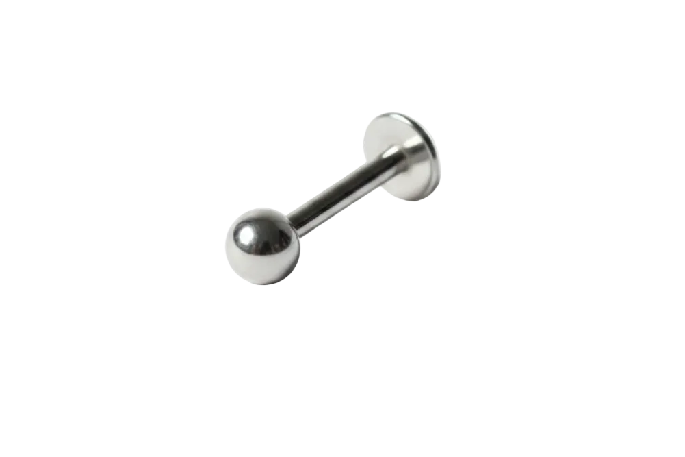 Polished Steel Ball Labret Lip Ring in 316l stainless steel angled left.