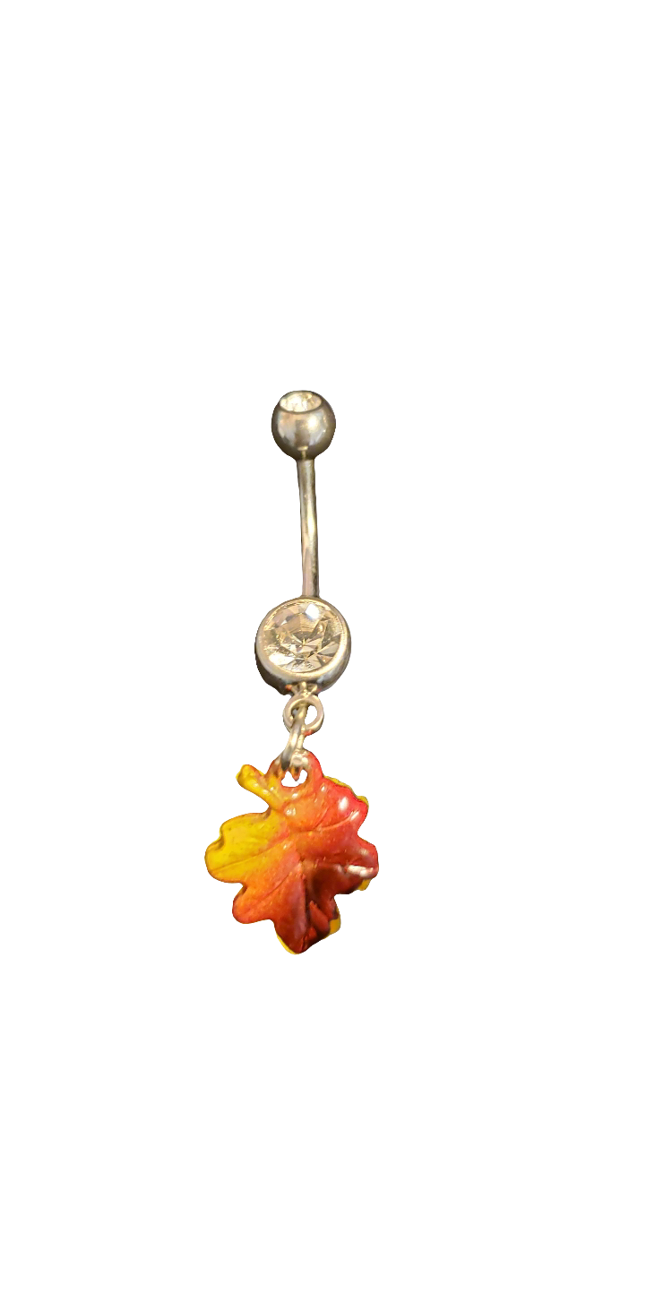 Belly Piercing Stainless Steel 316L with Dangling Maple Leaf