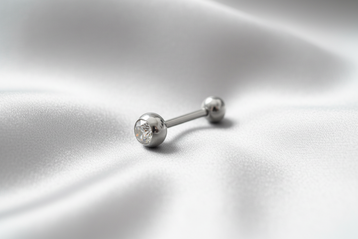 Clear Crystal tongue barbell in 316l stainless steel