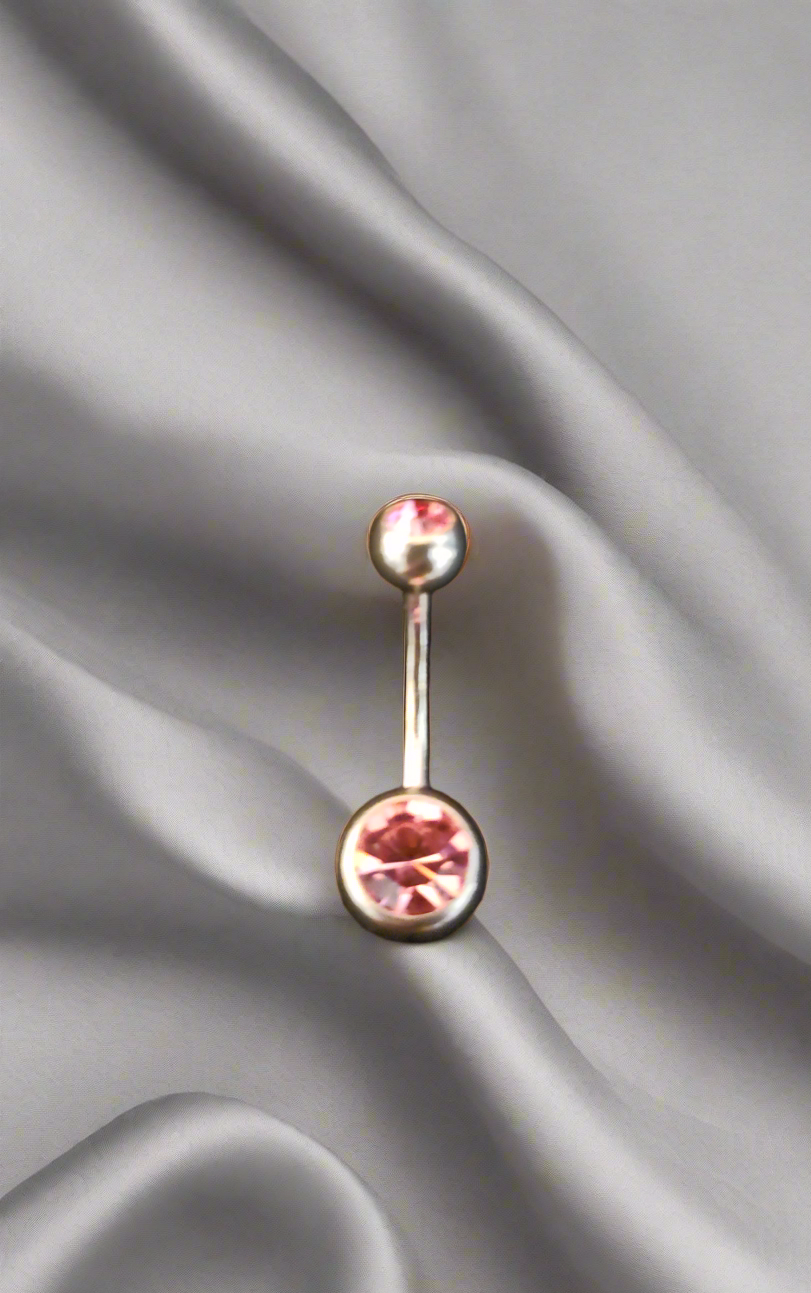 Stainless Steel Pink Crystal Belly Piercing