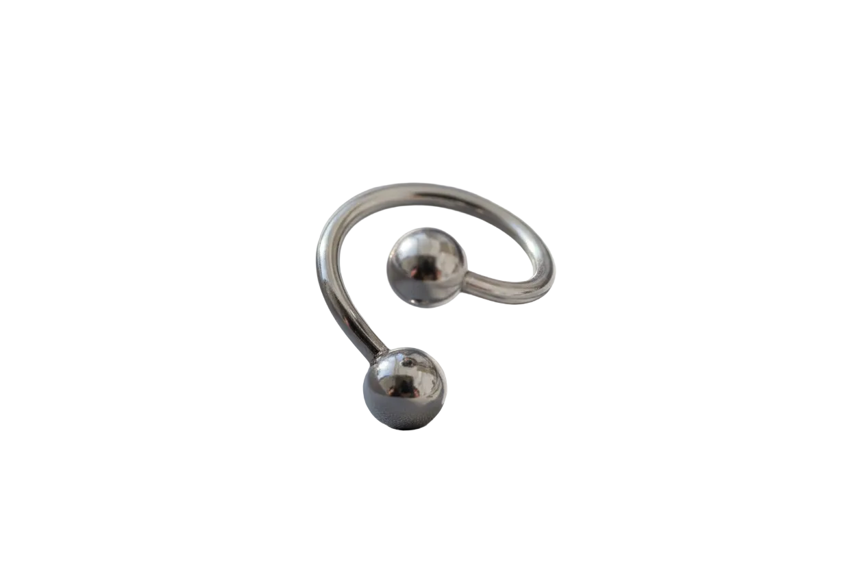 Versatile Steel Curled Barbell in 316L Stainless Steel close up detail.