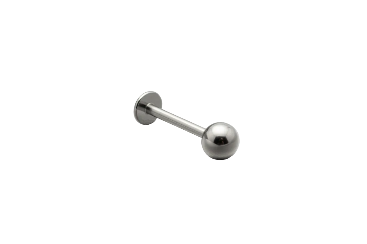 Shiny Steel Ball Labret Lip Ring in 316L stainless steel up close detail.