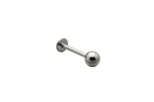 Shiny Steel Ball Labret Lip Ring in 316L stainless steel up close detail.