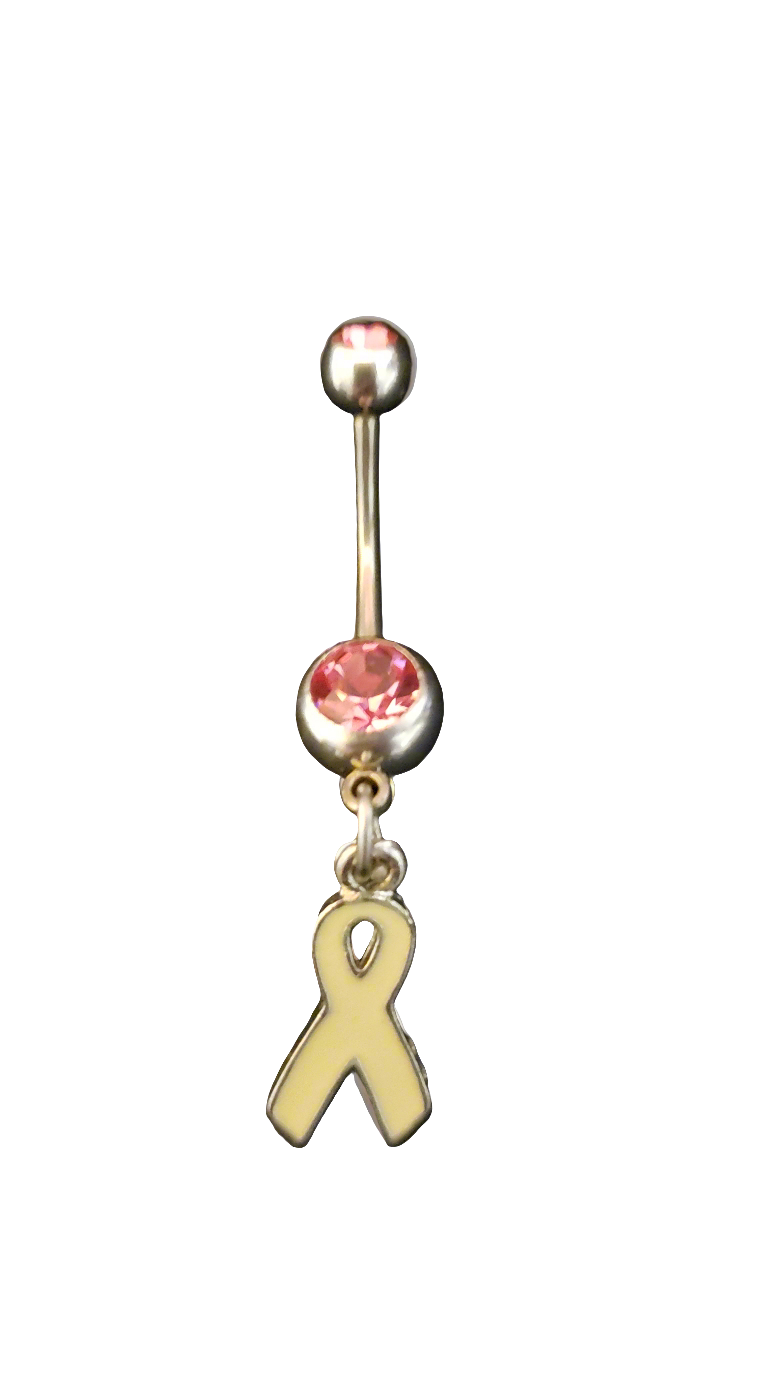 Belly Piercing Stainless Steel 316L with Dangling Pink Ribbon