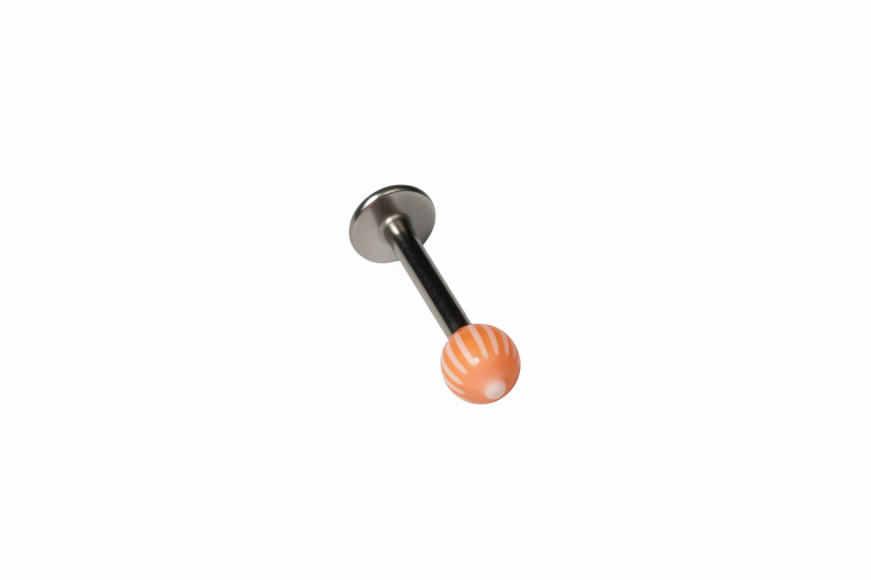 Orange & White Acrylic Labret Lip Ring in 316l stainless steel.