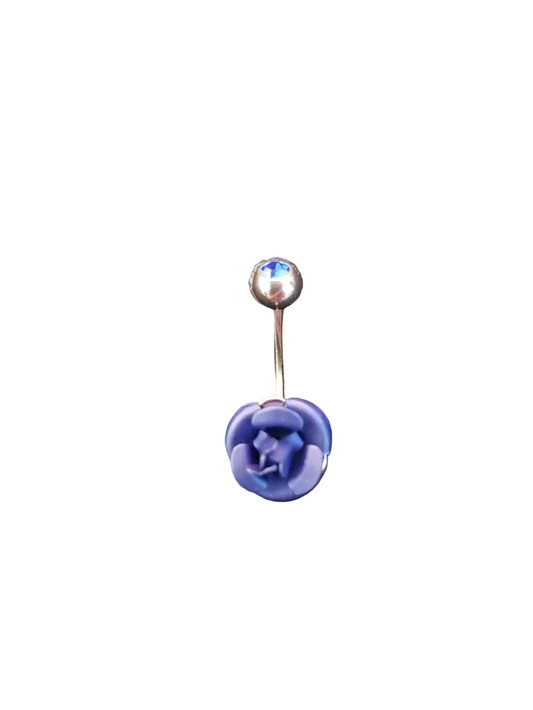Blue Rose belly button ring in 316l stainless steel