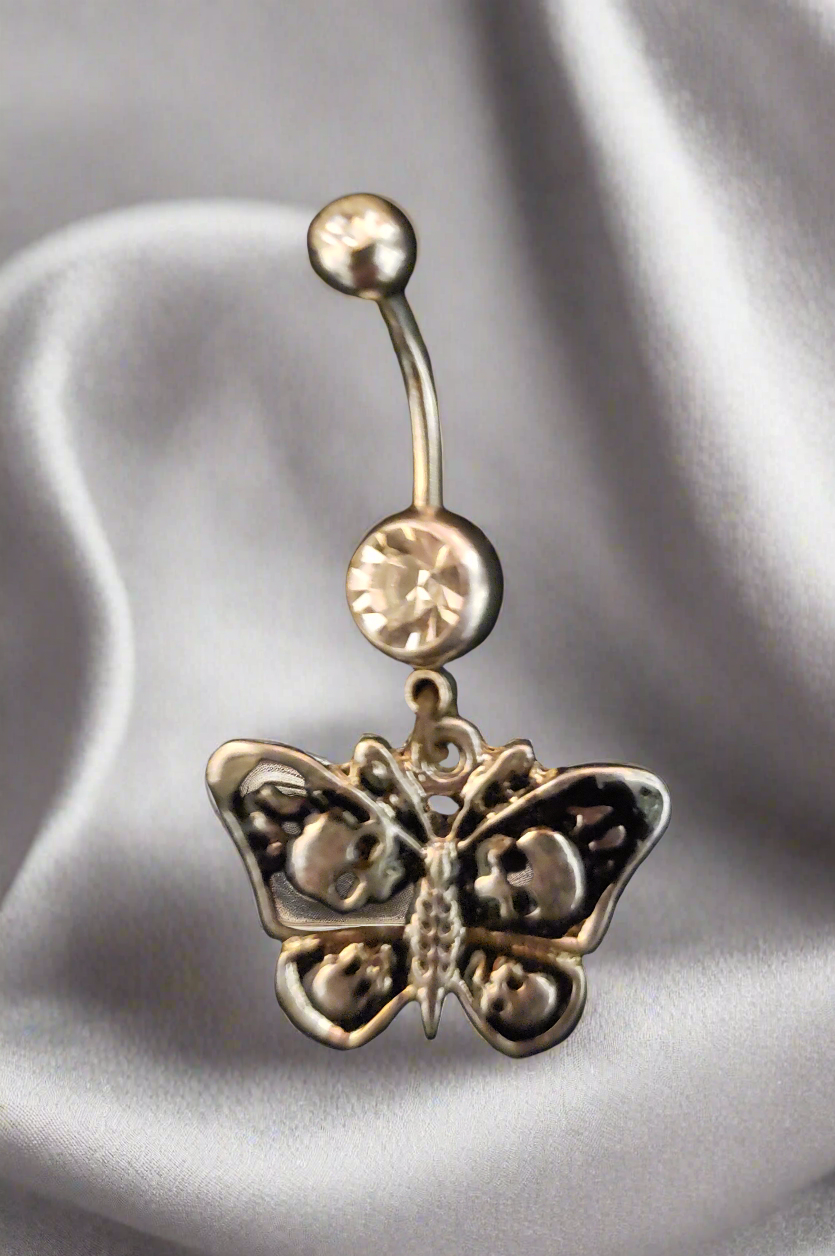 Belly Piercing Stainless Steel 316L with Dangling Skull Moth