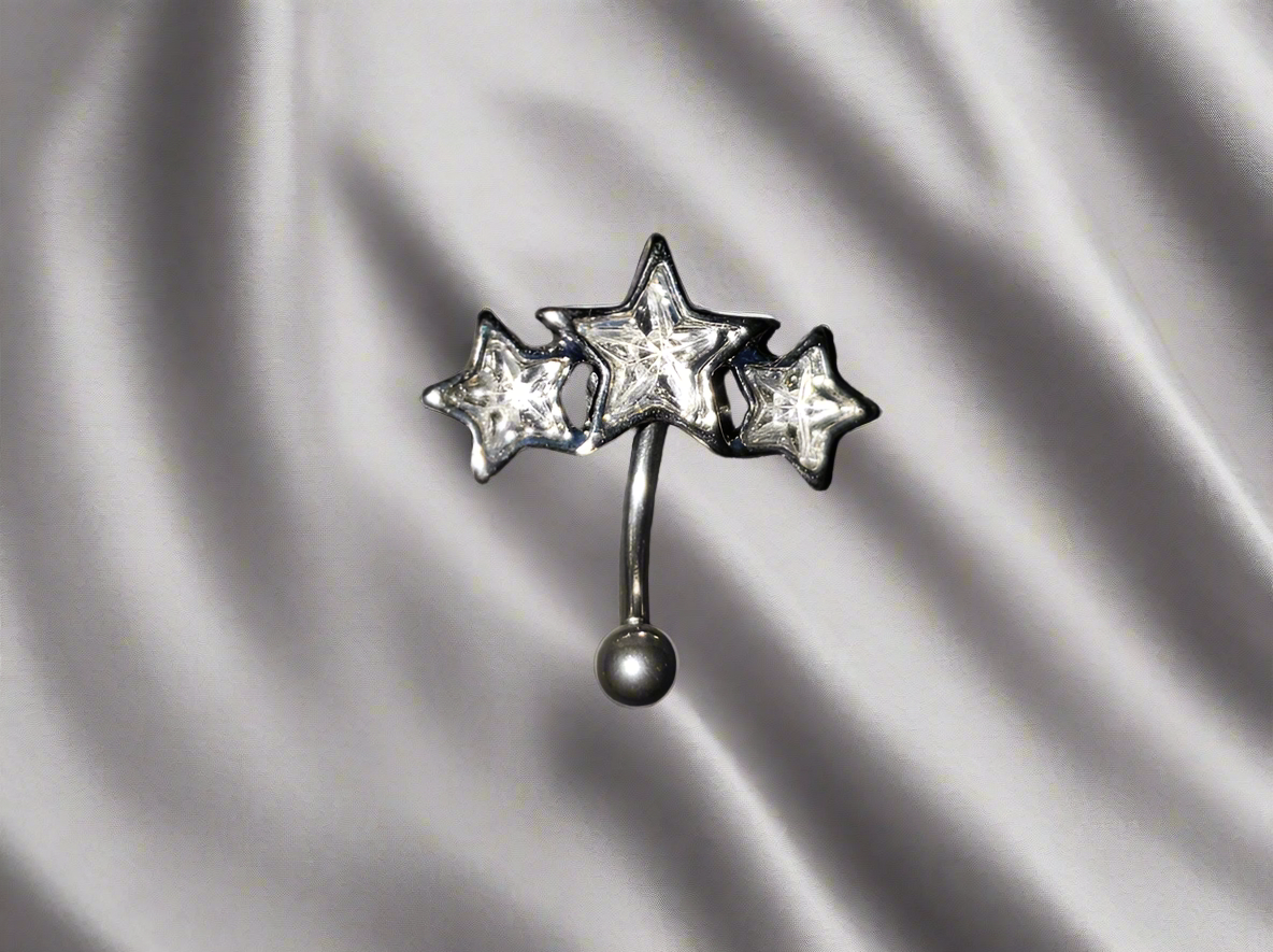 Clear Crystal Triple Star Steel Eye Brow Piercing