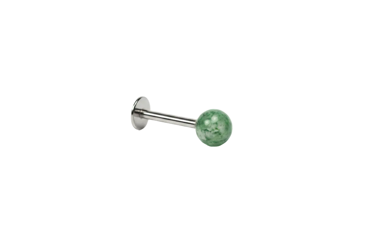 Green Acrylic Labret Lip Ring in 316l stainless steel.