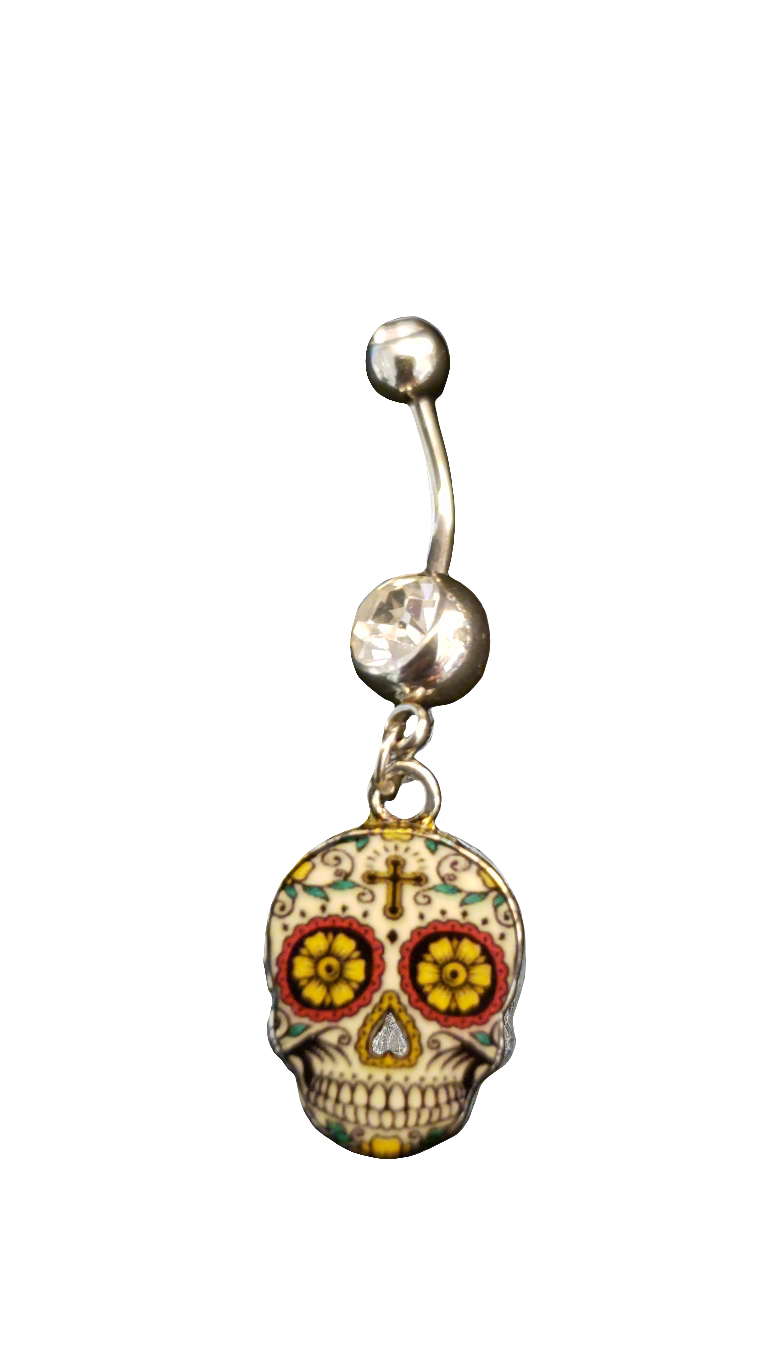 Belly Piercing Stainless Steel 316L with Dangling Sugar Skull