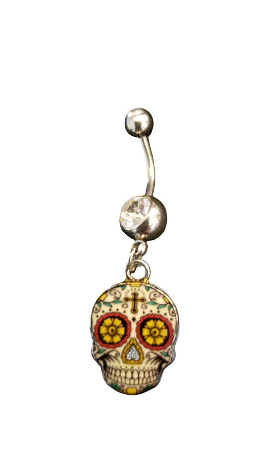 Belly Piercing Stainless Steel 316L with Dangling Sugar Skull