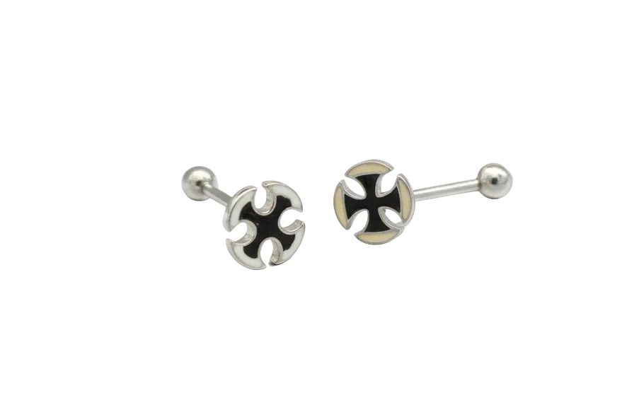 Maltese Cross belly button ring & tongue barbell set in 316L stainless steel
