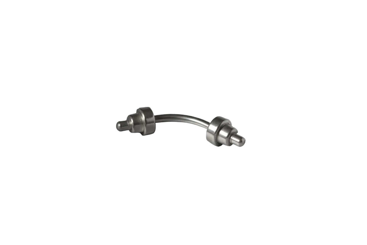 Steel Barbell Cone Eyebrow Ring in 316l stainless steel close up detail.