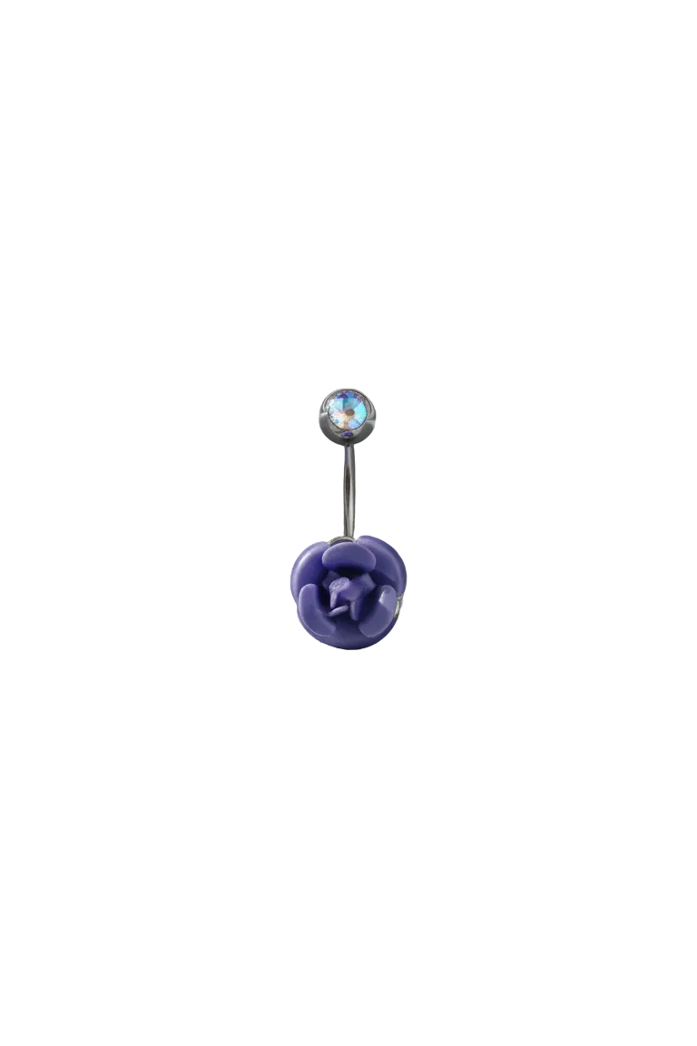 Blue Rose Belly Button Ring in 316l stainless steel on a white background.