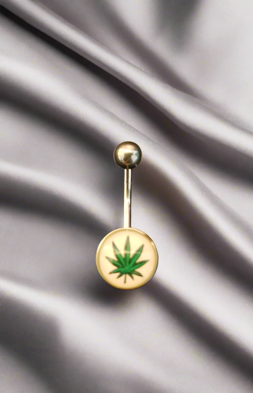 Stainless Steel Green Leaf Belly Piercing