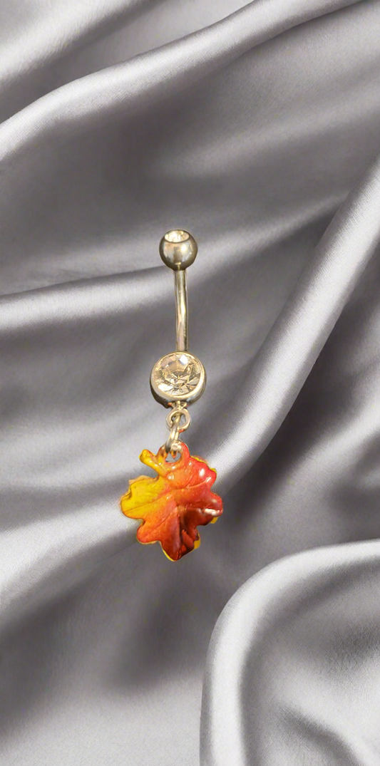 Belly Piercing Stainless Steel 316L with Dangling Maple Leaf