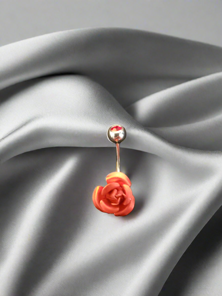 Stainless Steel Belly Piercing Red Rose