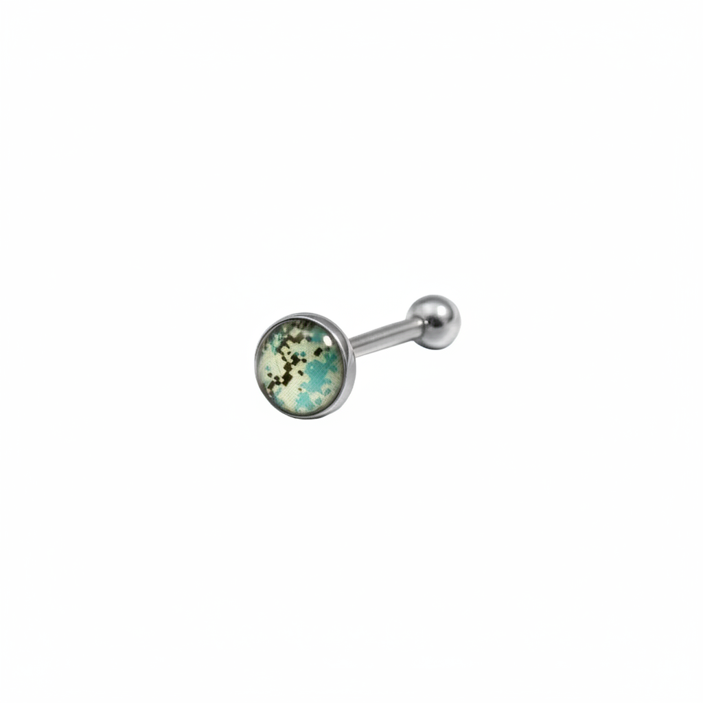 Aqua Camouflage tongue barbell in 316l stainless steel