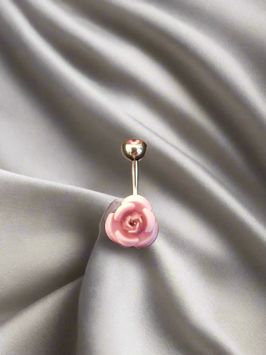 Stainless Steel Pink Rose Belly Piercing