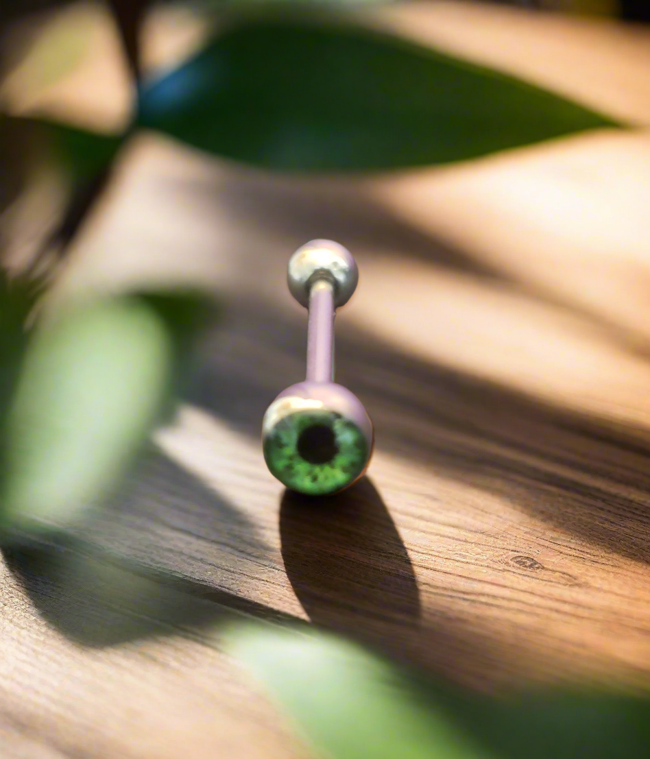 Stainless Steel 316L Green Eyeball Tongue Piercing