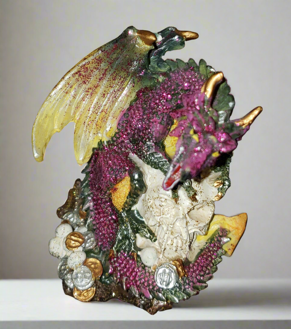 Dragon on Skull Head Purple Figurine