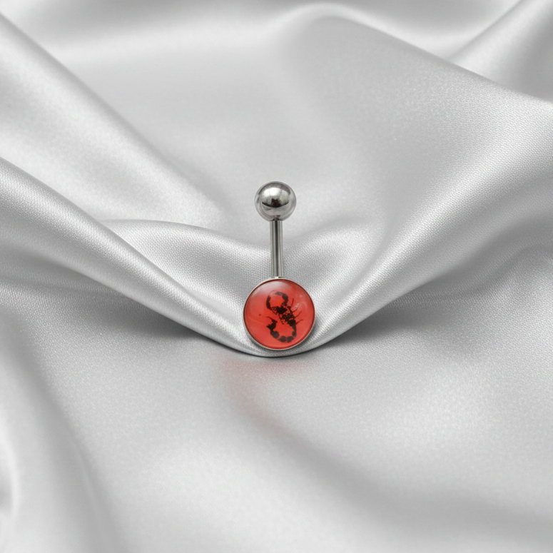 Red Scorpion tongue barbell in 316l stainless steel