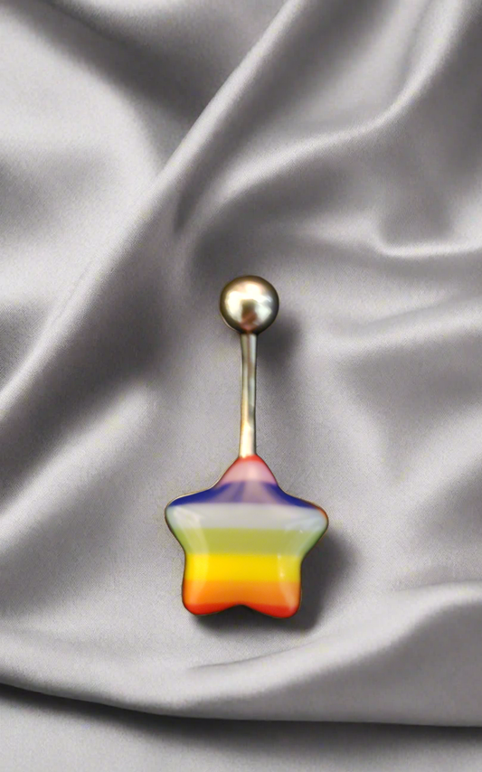 Stainless Steel Rainbow Acrylic Star Belly Piercing