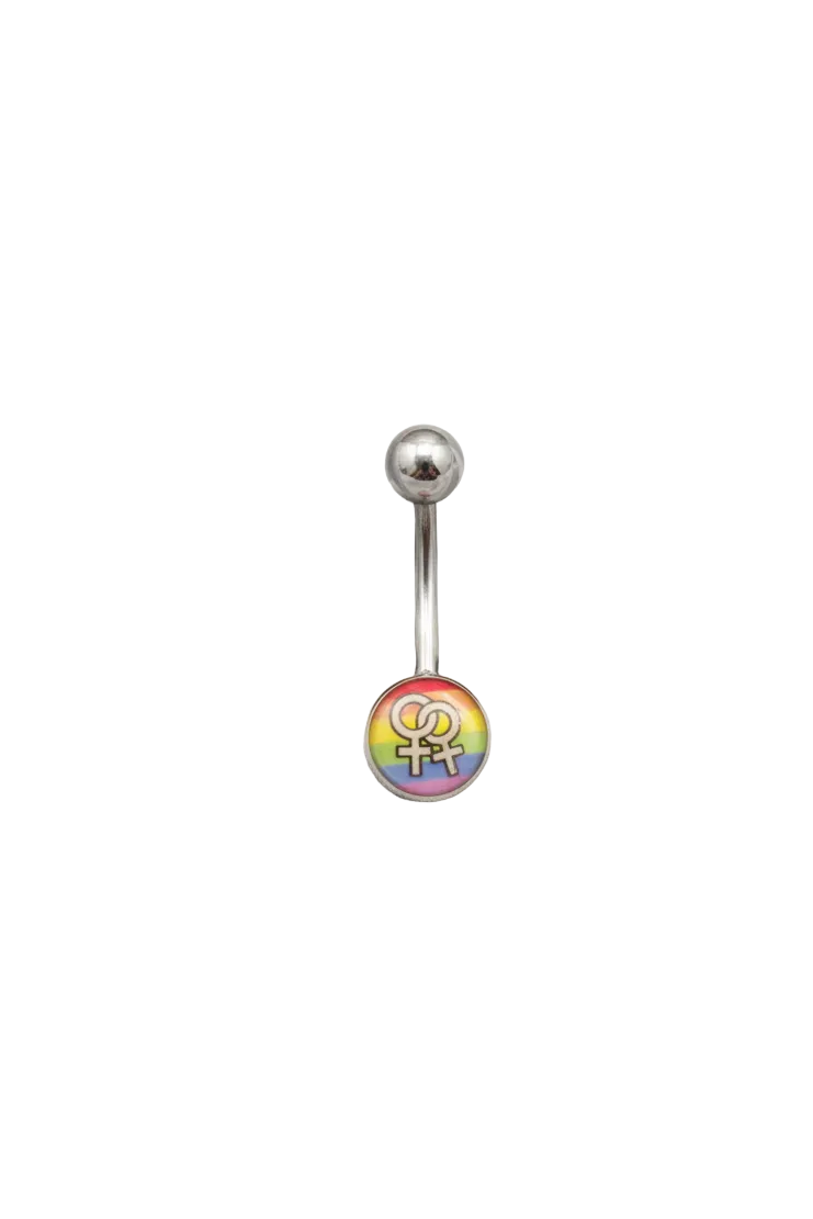 Rainbow Venus Belly Button Ring in 316l stainless steel on a white background.