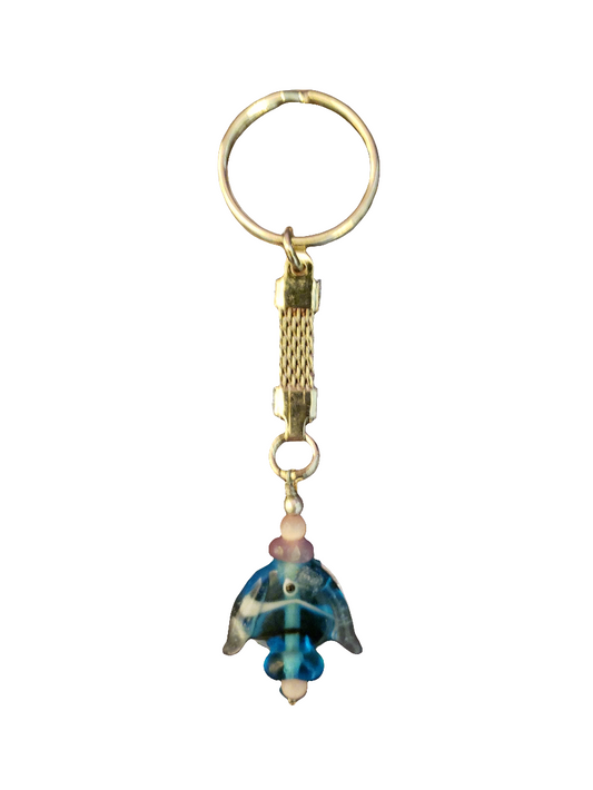 Handmade Keychain with Glass Aqua Fish Charm