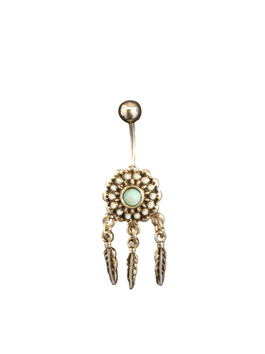 Belly Piercing Stainless Steel 316L with Turquoise Dream Catcher