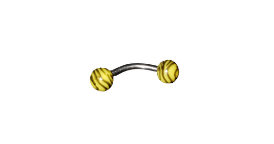 Steel Eye Brow Piercing Yellow & Black Tiger Striped