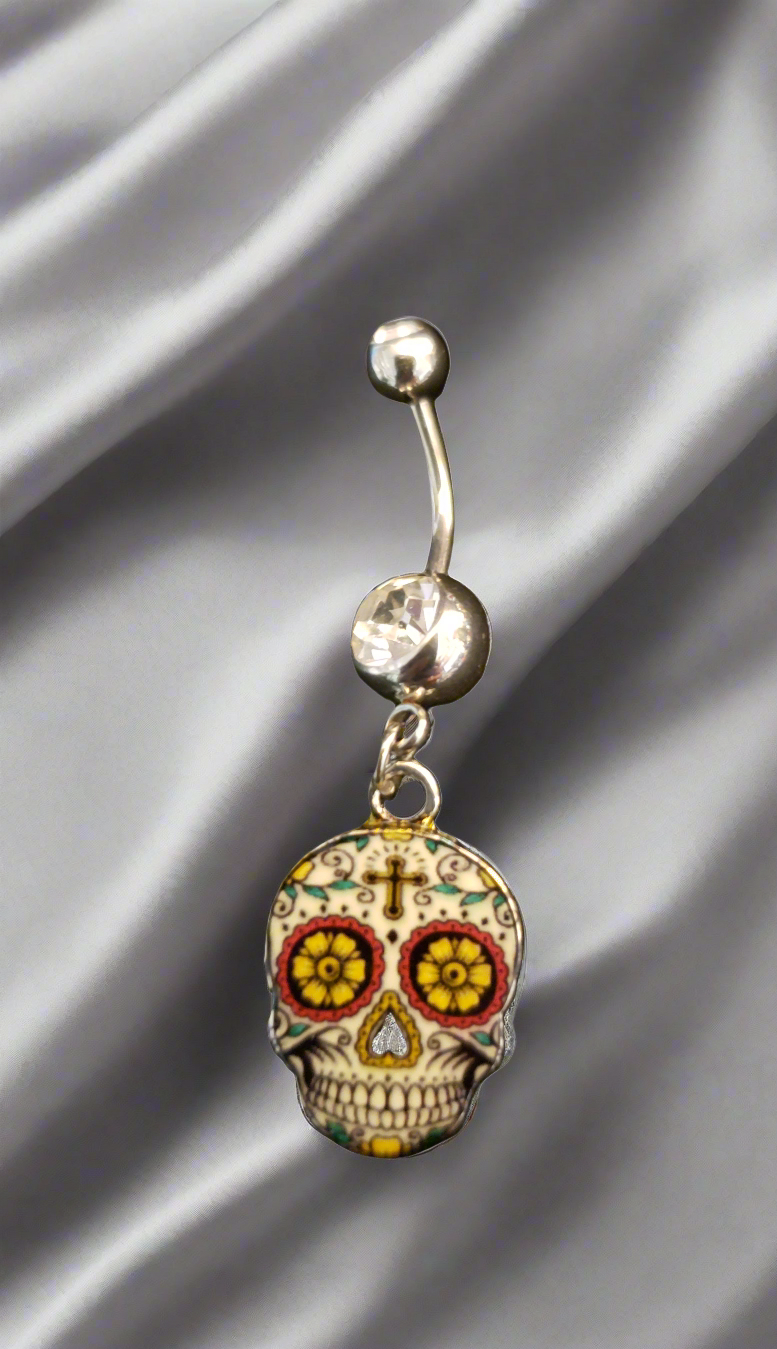 Belly Piercing Stainless Steel 316L with Dangling Sugar Skull