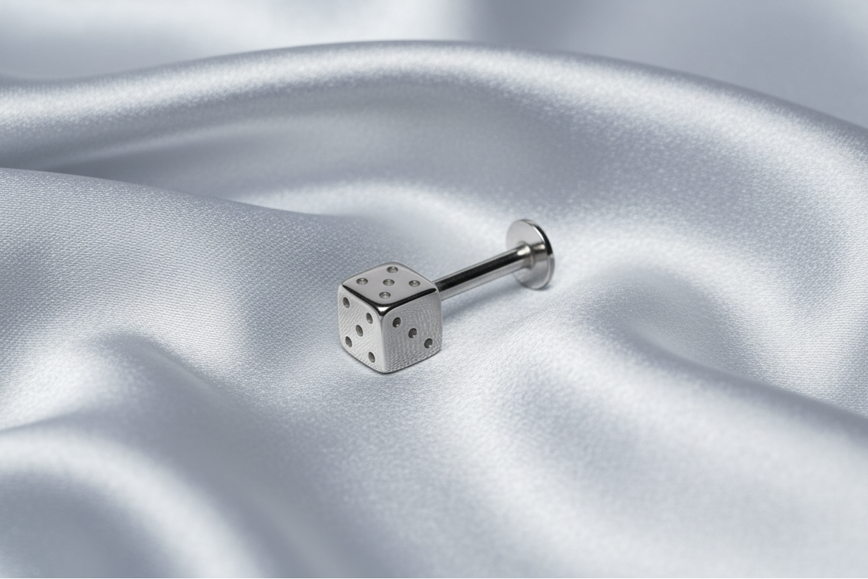 Lucky Steel Dice Labret Lip Ring in 316l stainless steel.