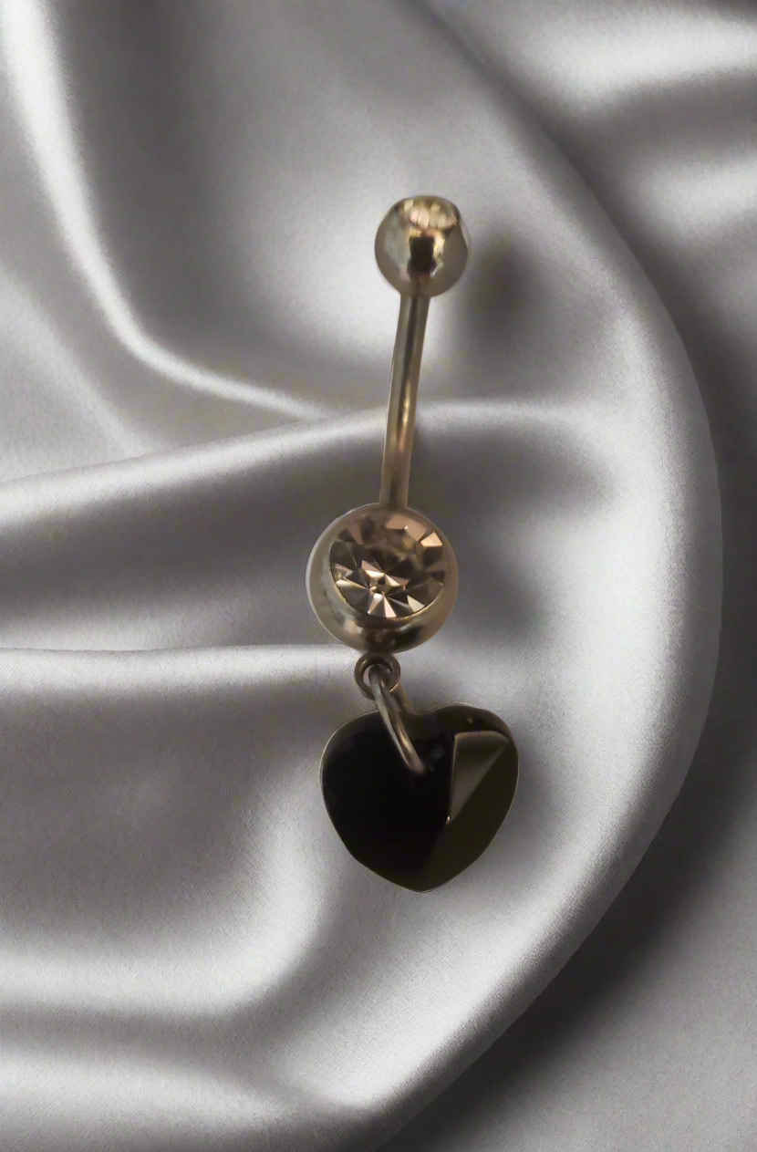 Belly Piercing Stainless Steel 316L with Dangling Black Heart