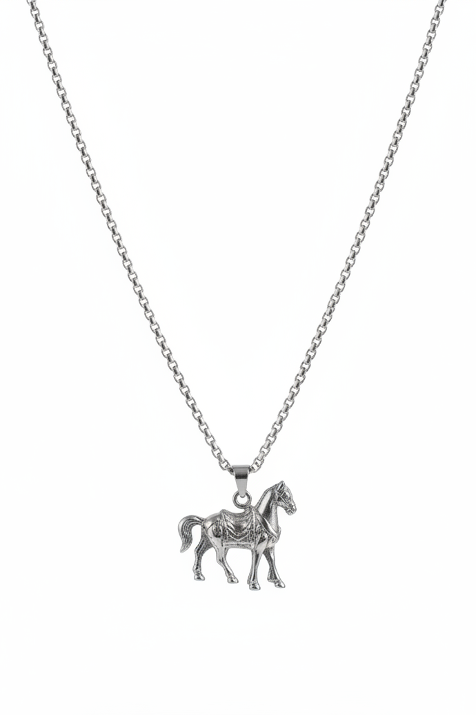 Quarter Horse Steel Chain Necklace in 316l stainless steel.