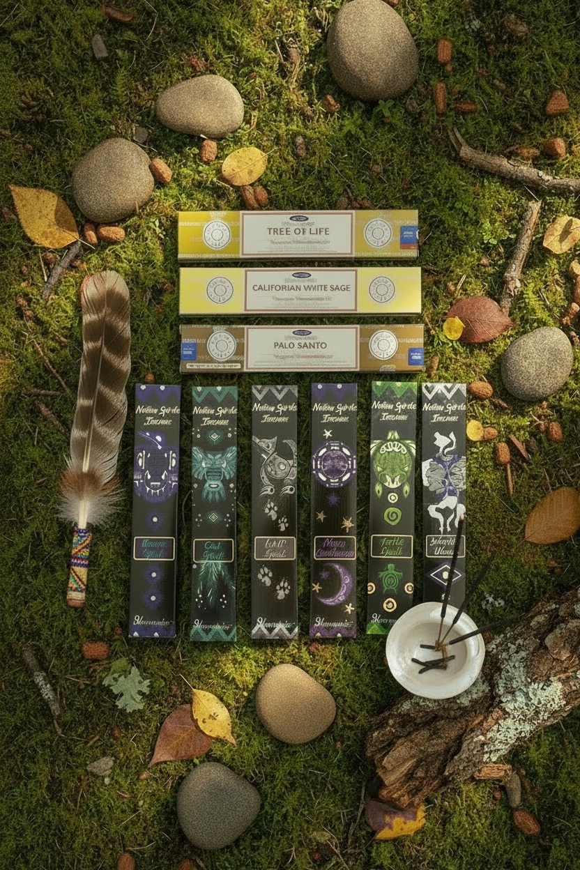 Native Spirits Incense Variety Gift Package burning in a natural earth setting with smoke rising.