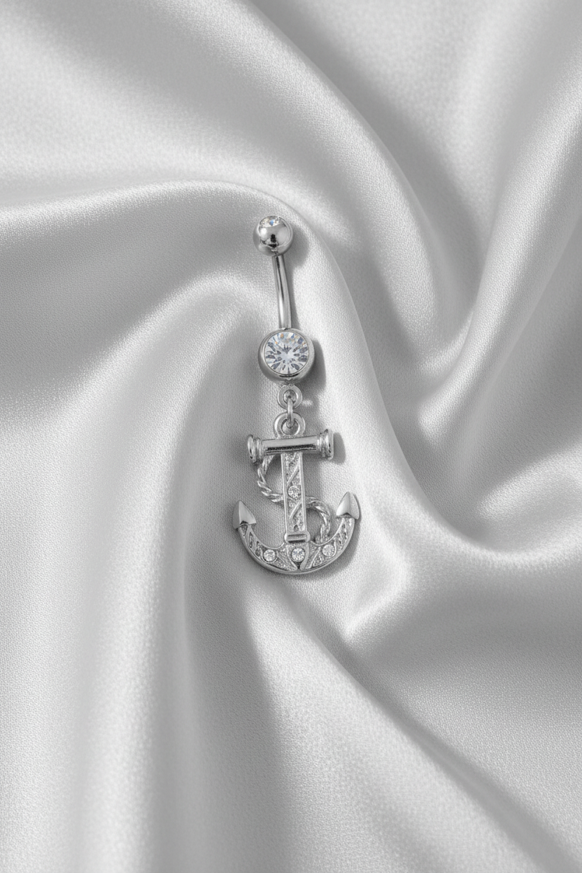 Clear Crystal Rope Anchor Belly Button Ring in 316l stainless steel.