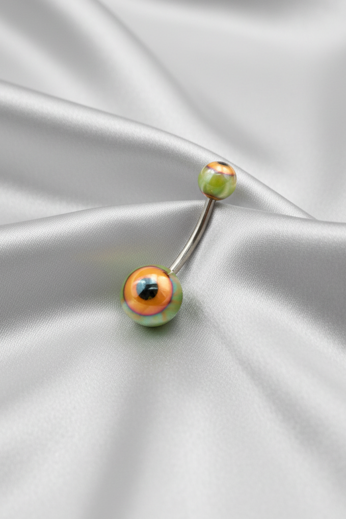 Green acrylic Eyeball belly button ring - 316L stainless steel