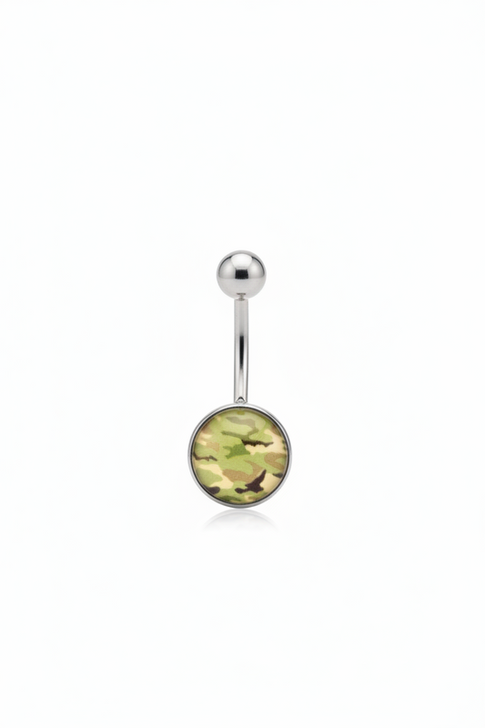 Green Camouflage Belly Button Ring - 316L Stainless Steel