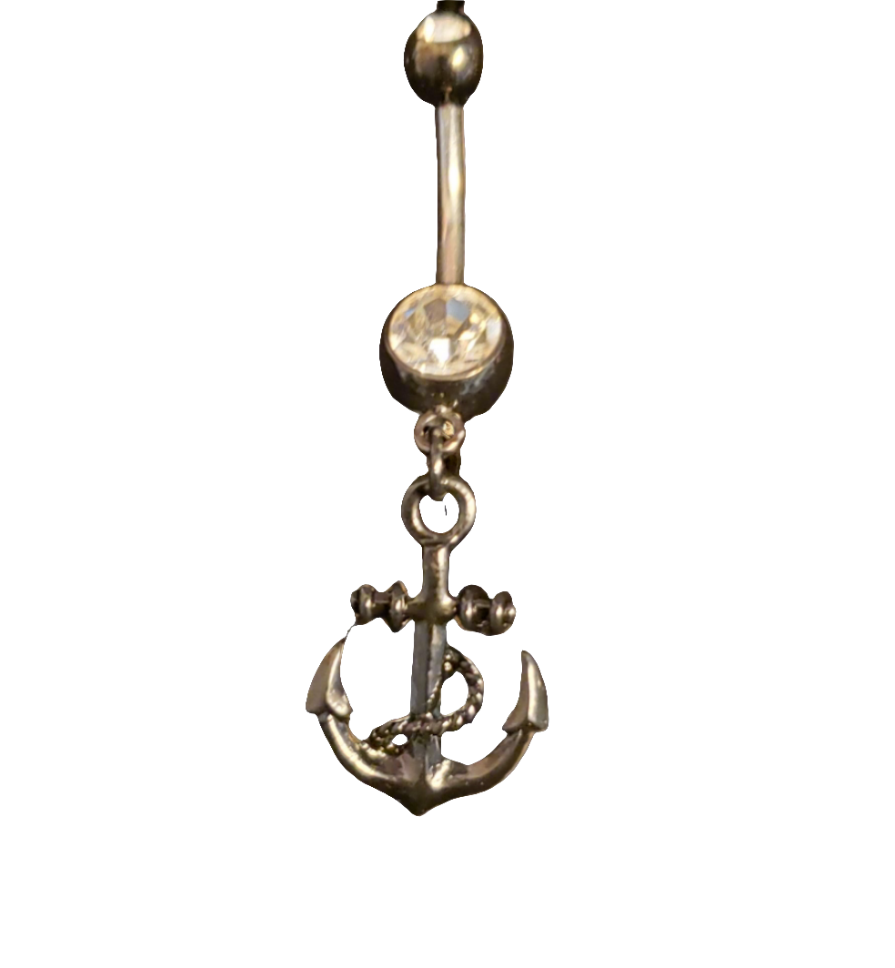 Belly Piercing Stainless Steel 316L with Dangling Black Anchor