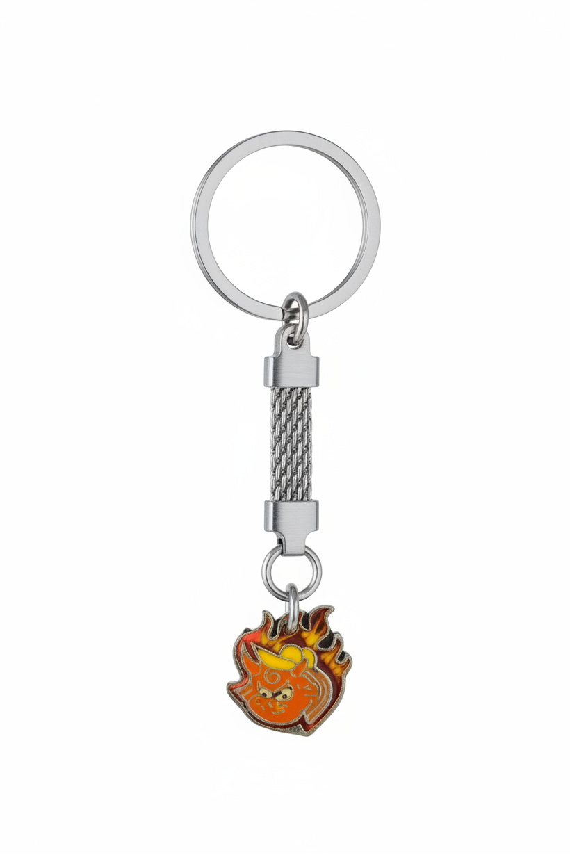 Little Red Devil Handmade Silver Plated Charm Keychain on a white background.